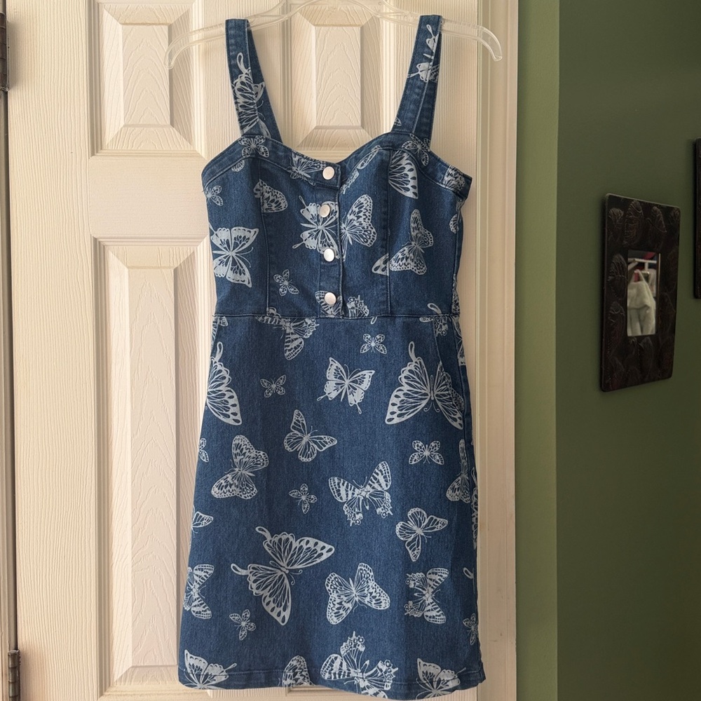 Butterfly Print Denim Dress